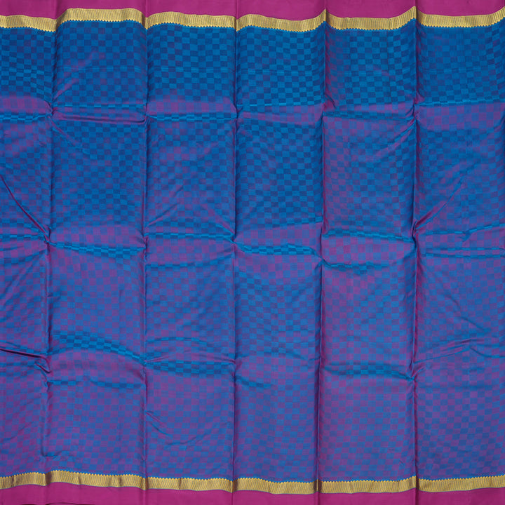 Hayagrivas Handloom Blue & Purple (Carpet Checks) Kanjivaram Silk Saree with Purple Border KBE1463J3-4
