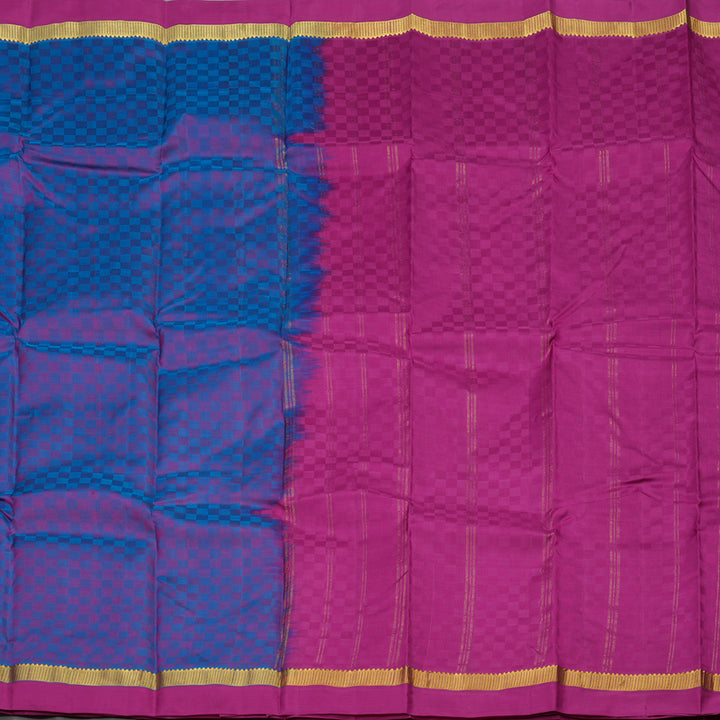 Hayagrivas Handloom Blue & Purple (Carpet Checks) Kanjivaram Silk Saree with Purple Border KBE1463J3-4