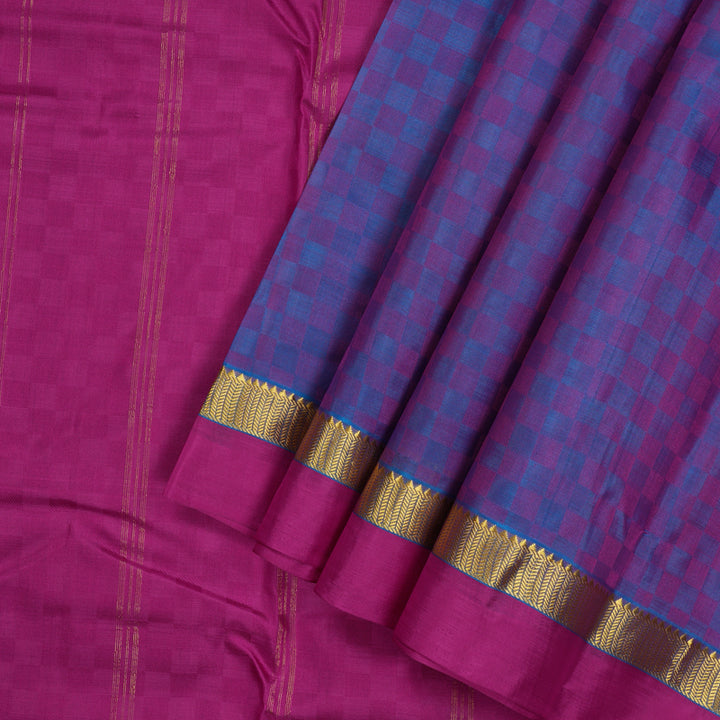 Hayagrivas Handloom Blue & Purple (Carpet Checks) Kanjivaram Silk Saree with Purple Border KBE1463J3-4