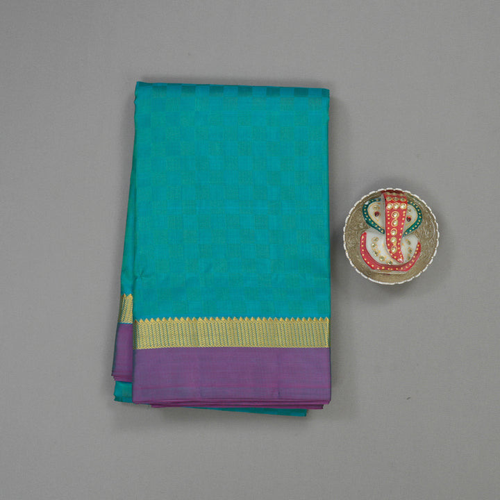 Hayagrivas Handloom Blue & Green (Carpet Checks) Kanjivaram Silk Saree with Purple Border KBE1463J3-6