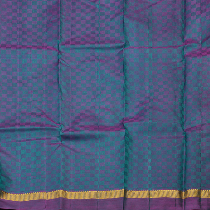 Hayagrivas Handloom Blue & Green (Carpet Checks) Kanjivaram Silk Saree with Purple Border KBE1463J3-6