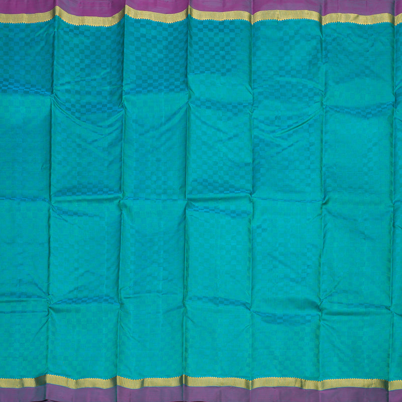 Hayagrivas Handloom Blue & Green (Carpet Checks) Kanjivaram Silk Saree with Purple Border KBE1463J3-6