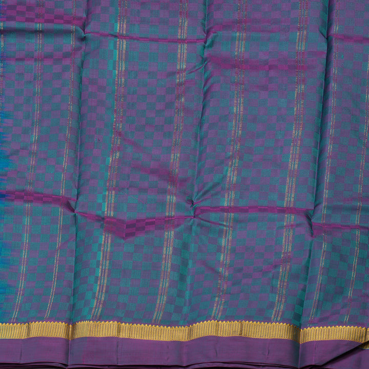 Hayagrivas Handloom Blue & Green (Carpet Checks) Kanjivaram Silk Saree with Purple Border KBE1463J3-6
