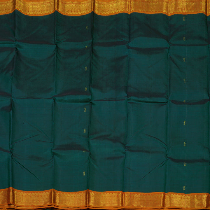 Hayagrivas Handloom Peacock Green Kanjivaram Silk Saree with Golden Orange border KBE1465J4-1