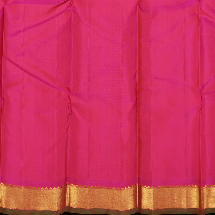 Hayagrivas Handloom Half White & Mustard Muted Thread Checks Kanjivaram Silk Saree with Pink Border KBE1465J6-1