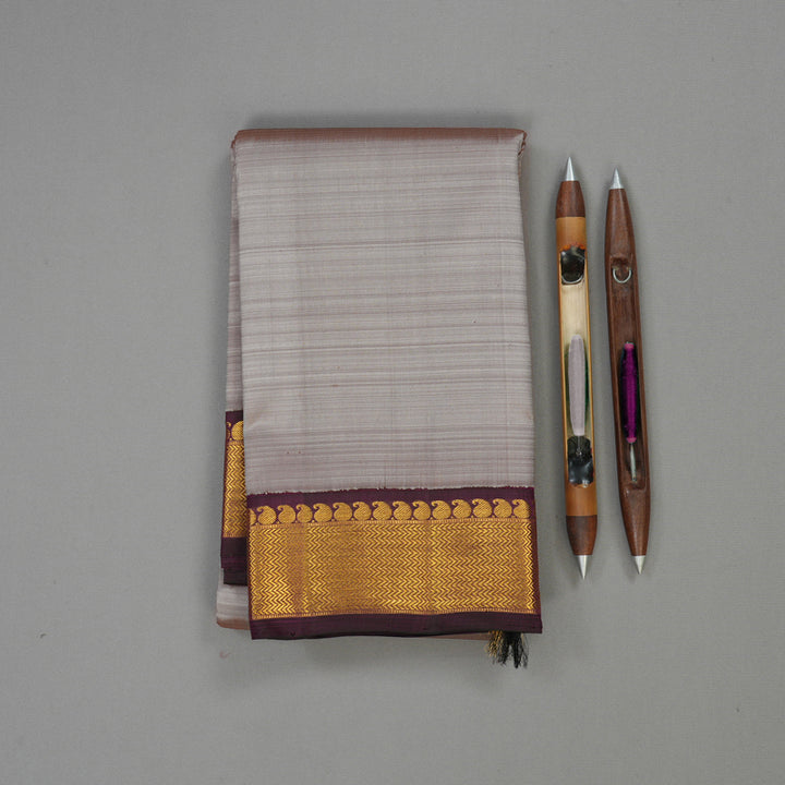 Hayagrivas Handloom Royal Grey Kanjivaram Silk Saree with Deep Violet Border KBE1466J4-2