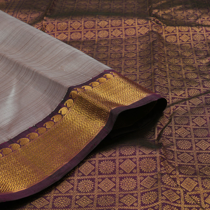 Hayagrivas Handloom Royal Grey Kanjivaram Silk Saree with Deep Violet Border KBE1466J4-2