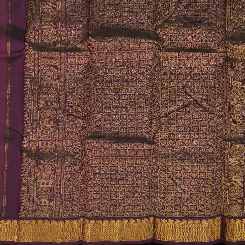 Hayagrivas Handloom Royal Grey Kanjivaram Silk Saree with Deep Violet Border KBE1466J4-2