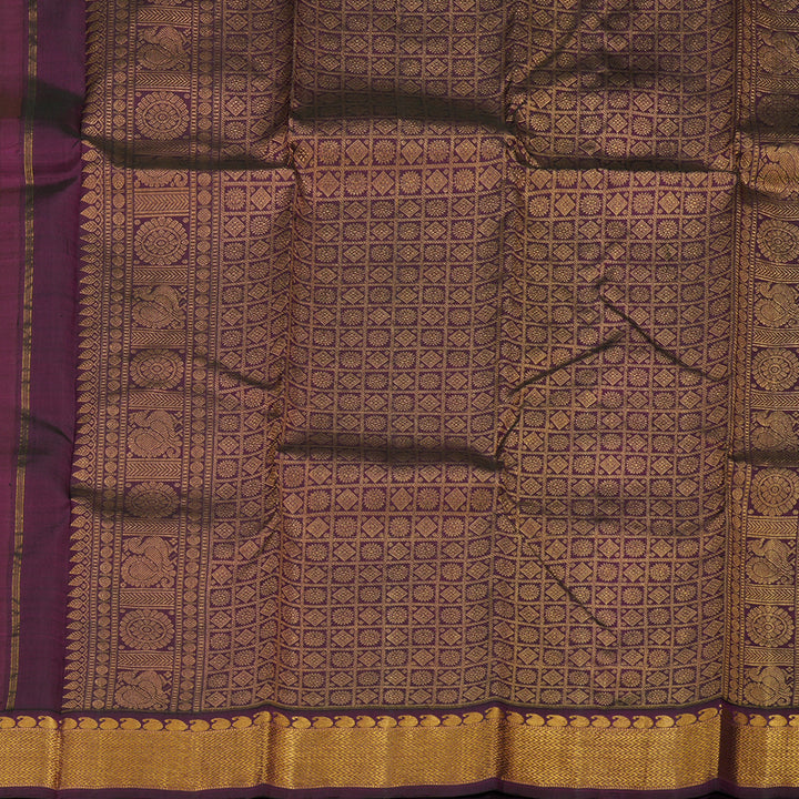 Hayagrivas Handloom Royal Grey Kanjivaram Silk Saree with Deep Violet Border KBE1466J4-2