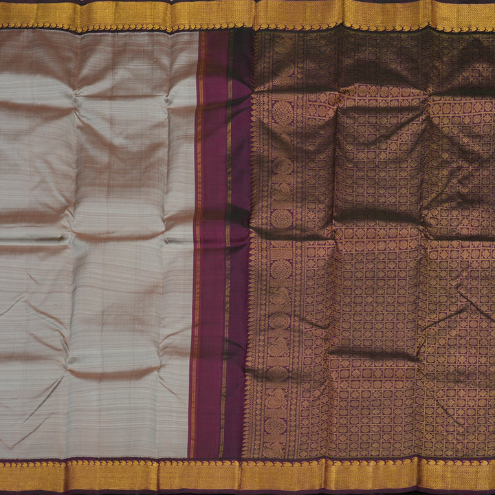 Hayagrivas Handloom Royal Grey Kanjivaram Silk Saree with Deep Violet Border KBE1466J4-2