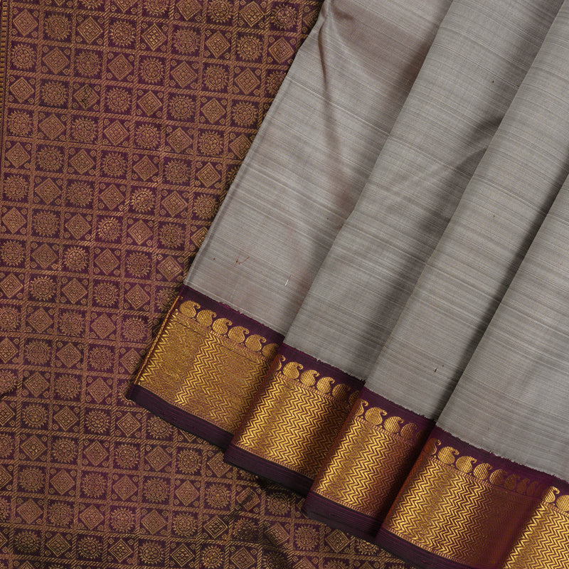 Hayagrivas Handloom Royal Grey Kanjivaram Silk Saree with Deep Violet Border KBE1466J4-2