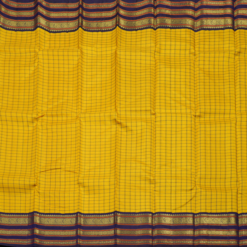 Hayagrivas Handloom Yellow Kanjivaram Silk Saree with Deep Violet Border KBE1467J10-1