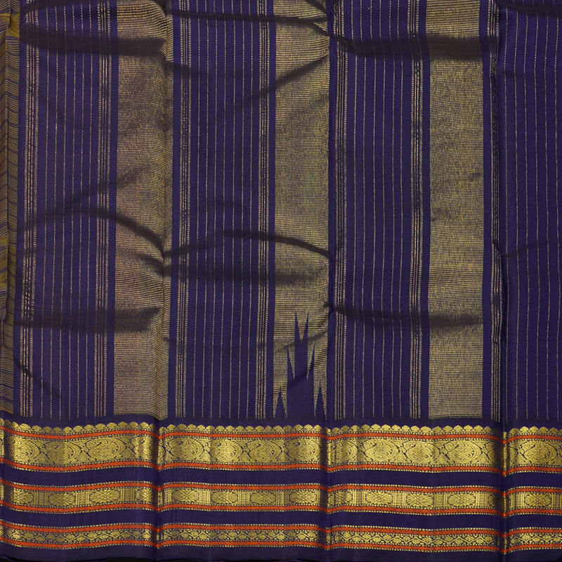 Hayagrivas Handloom Yellow Kanjivaram Silk Saree with Deep Violet Border KBE1467J10-1