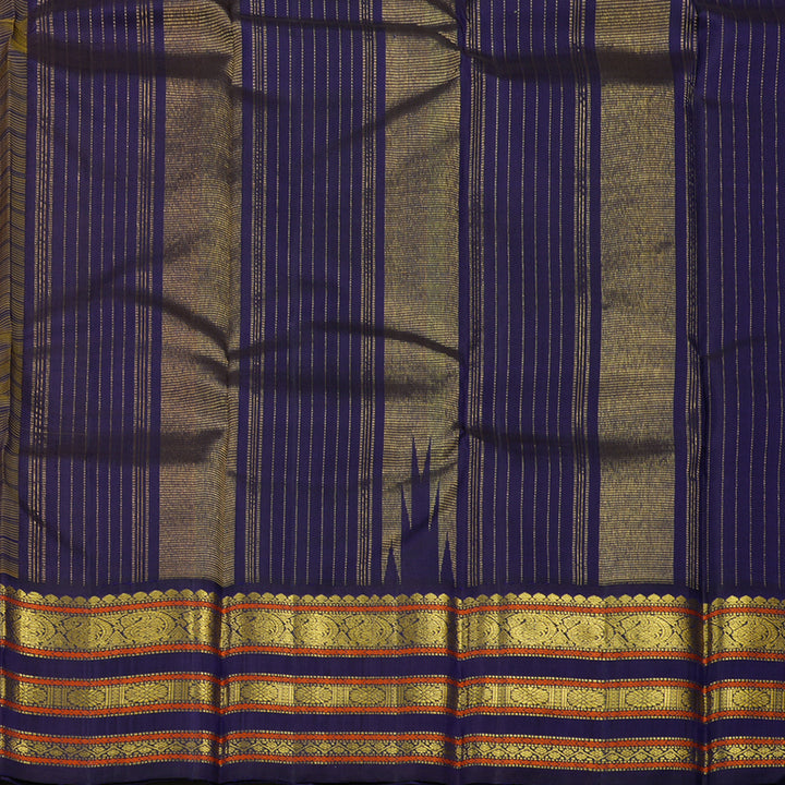 Hayagrivas Handloom Yellow Kanjivaram Silk Saree with Deep Violet Border KBE1467J10-1