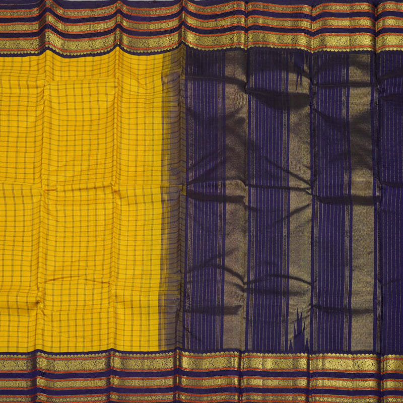 Hayagrivas Handloom Yellow Kanjivaram Silk Saree with Deep Violet Border KBE1467J10-1