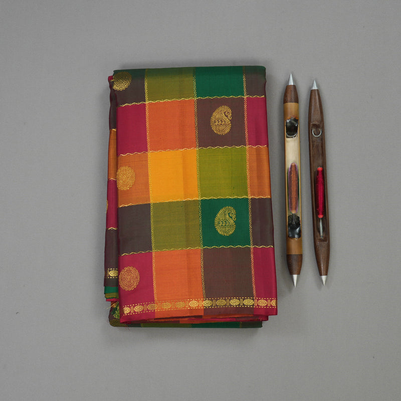 Hayagrivas Handloom Multicolour Checks Kanjivaram Silk Saree KBE1467J3-1