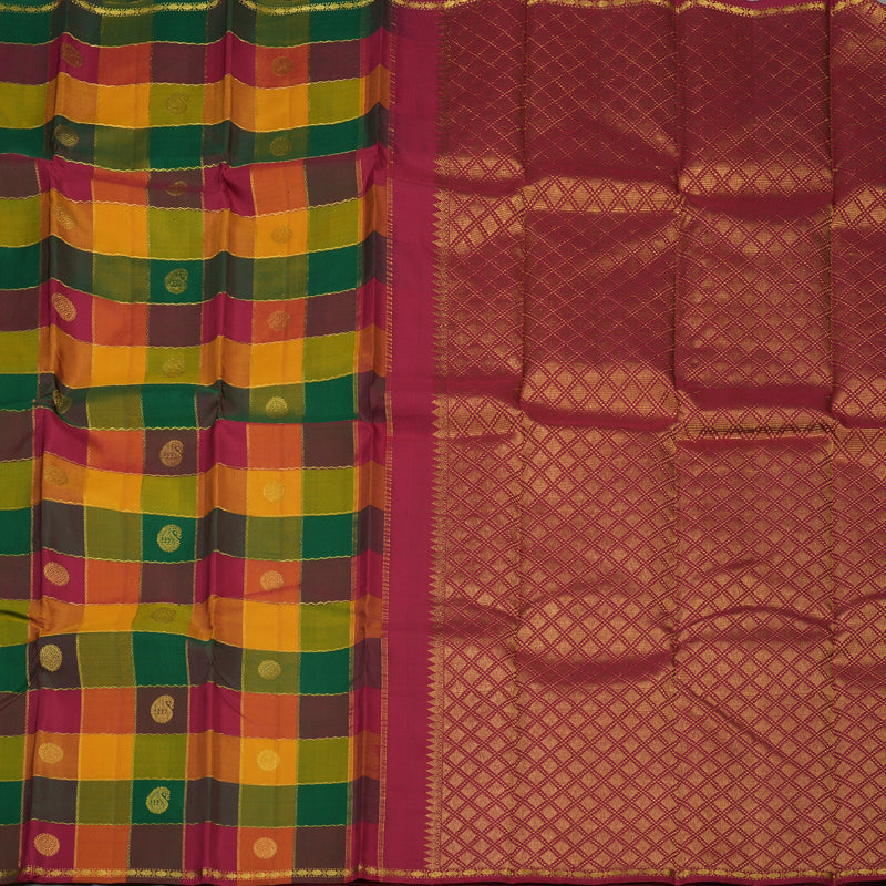 Hayagrivas Handloom Multicolour Checks Kanjivaram Silk Saree KBE1467J3-1