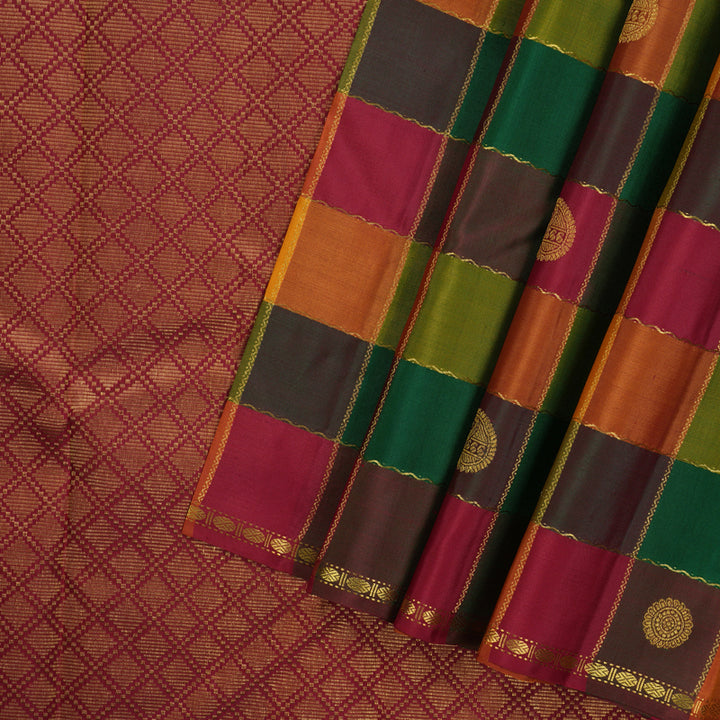 Hayagrivas Handloom Multicolour Checks Kanjivaram Silk Saree KBE1467J3-1
