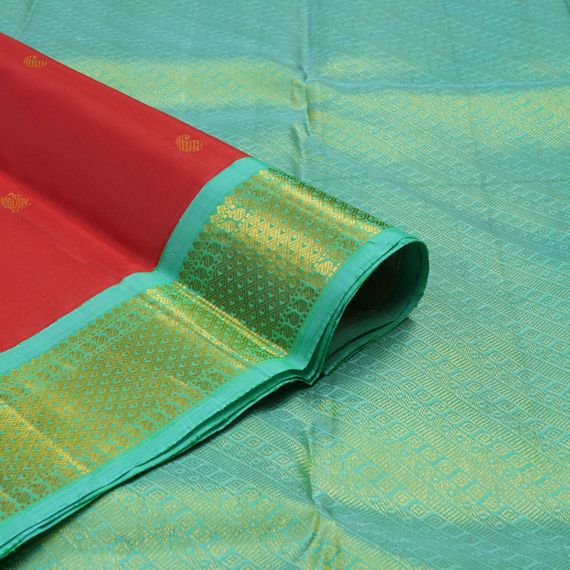 Hayagrivas Handloom Red Kanjivaram Silk Saree with Teal Border KBE1467J5-4