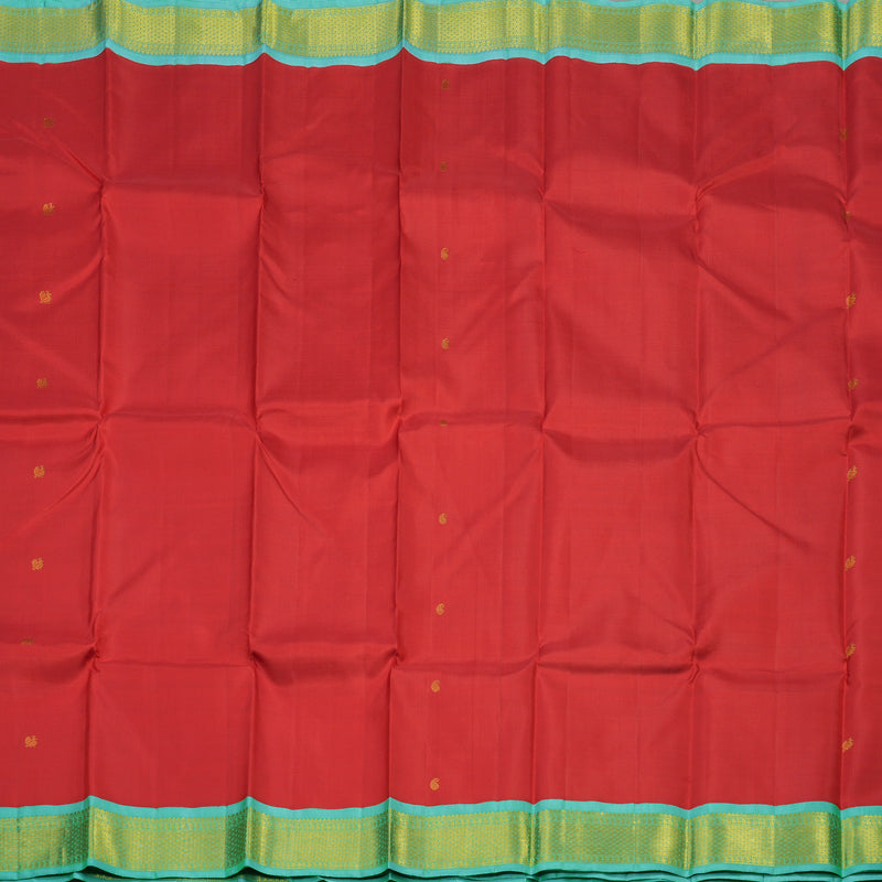 Hayagrivas Handloom Red Kanjivaram Silk Saree with Teal Border KBE1467J5-4