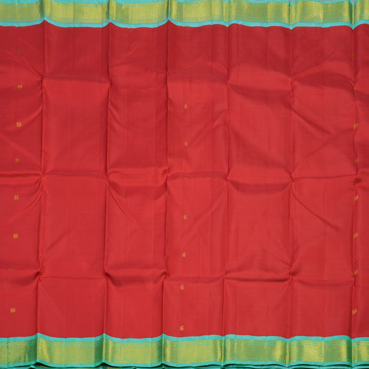 Hayagrivas Handloom Red Kanjivaram Silk Saree with Teal Border KBE1467J5-4