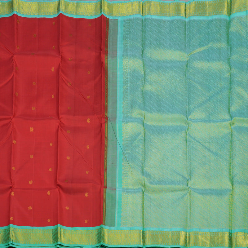 Hayagrivas Handloom Red Kanjivaram Silk Saree with Teal Border KBE1467J5-4