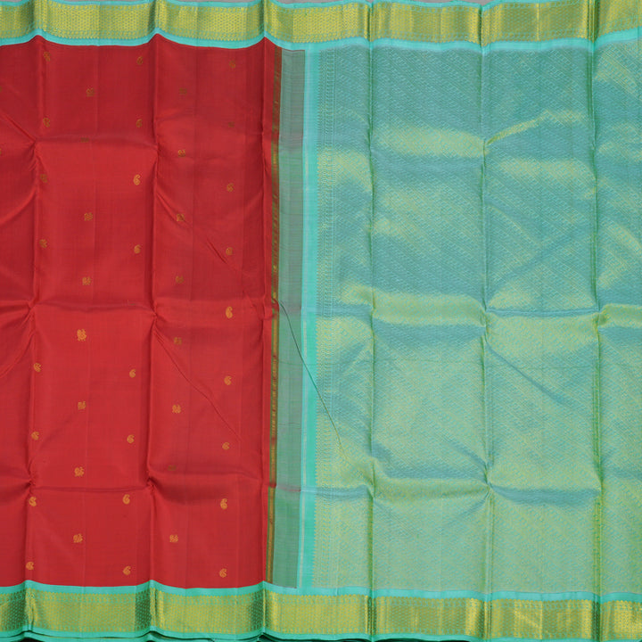 Hayagrivas Handloom Red Kanjivaram Silk Saree with Teal Border KBE1467J5-4