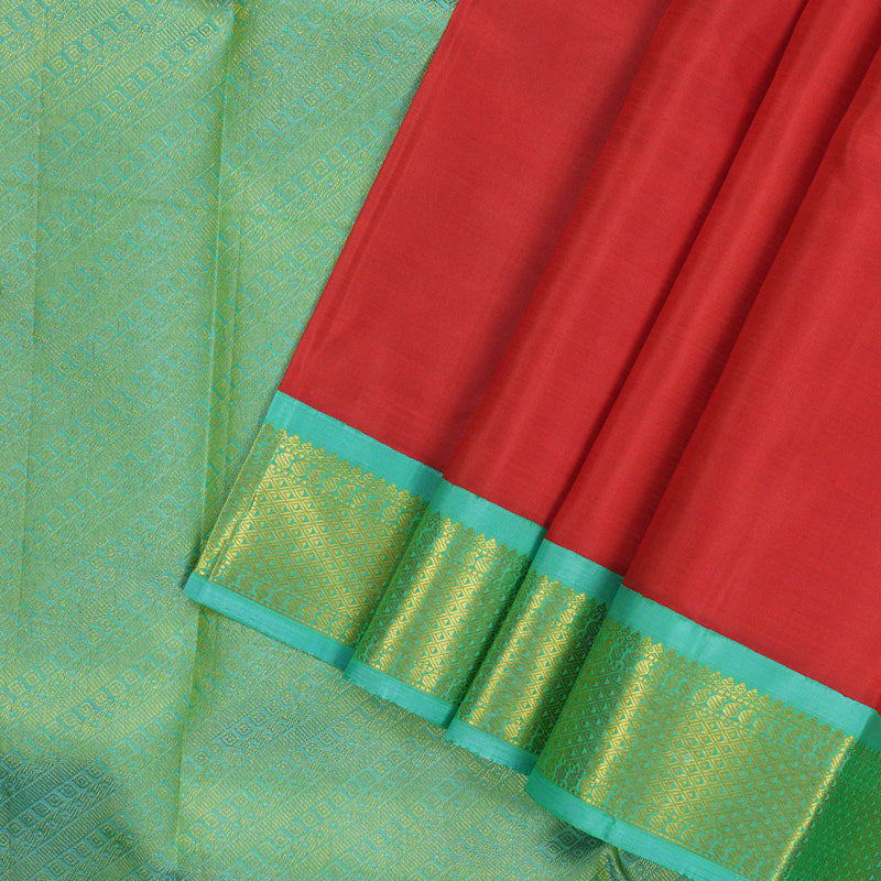 Hayagrivas Handloom Red Kanjivaram Silk Saree with Teal Border KBE1467J5-4