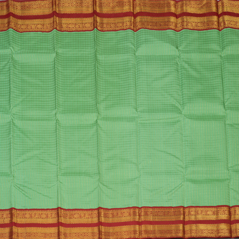 Hayagrivas Handloom Pista Green Kanjivaram Silk Saree with Deep Red Border KBE1469J15-1