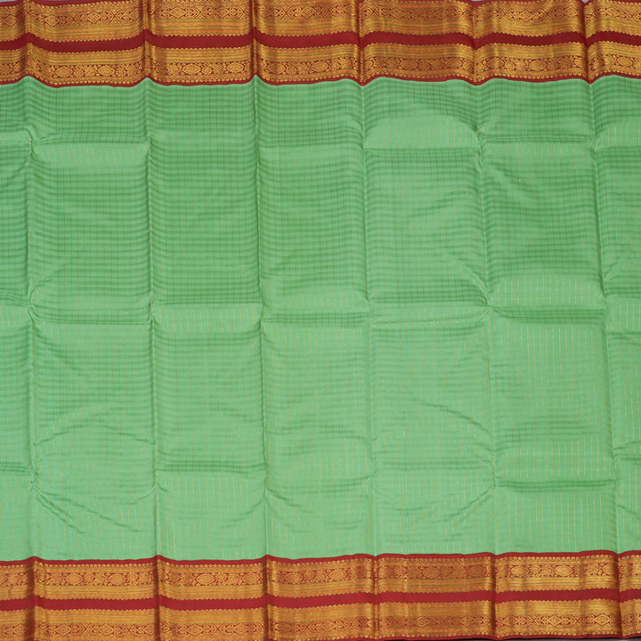 Hayagrivas Handloom Pista Green Kanjivaram Silk Saree with Deep Red Border KBE1469J15-1