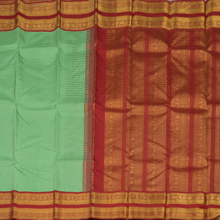 Hayagrivas Handloom Pista Green Kanjivaram Silk Saree with Deep Red Border KBE1469J15-1