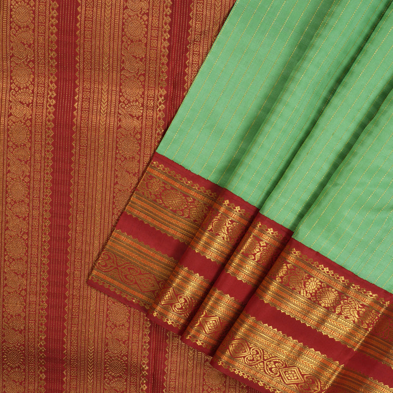 Hayagrivas Handloom Pista Green Kanjivaram Silk Saree with Deep Red Border KBE1469J15-1