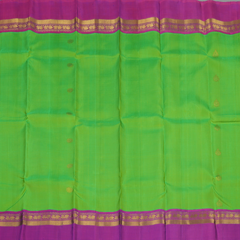 Hayagrivas Handloom Fluorescent Green Kanjivaram Silk Saree with Purple Border KBE1469J18-1