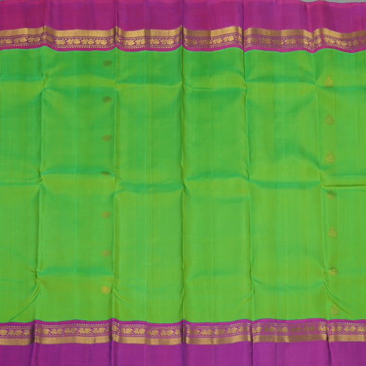Hayagrivas Handloom Fluorescent Green Kanjivaram Silk Saree with Purple Border KBE1469J18-1
