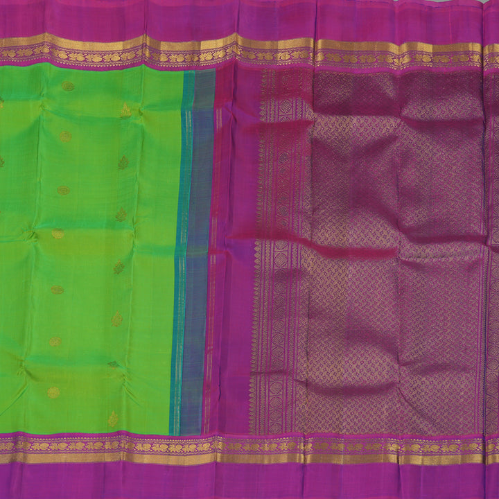 Hayagrivas Handloom Fluorescent Green Kanjivaram Silk Saree with Purple Border KBE1469J18-1