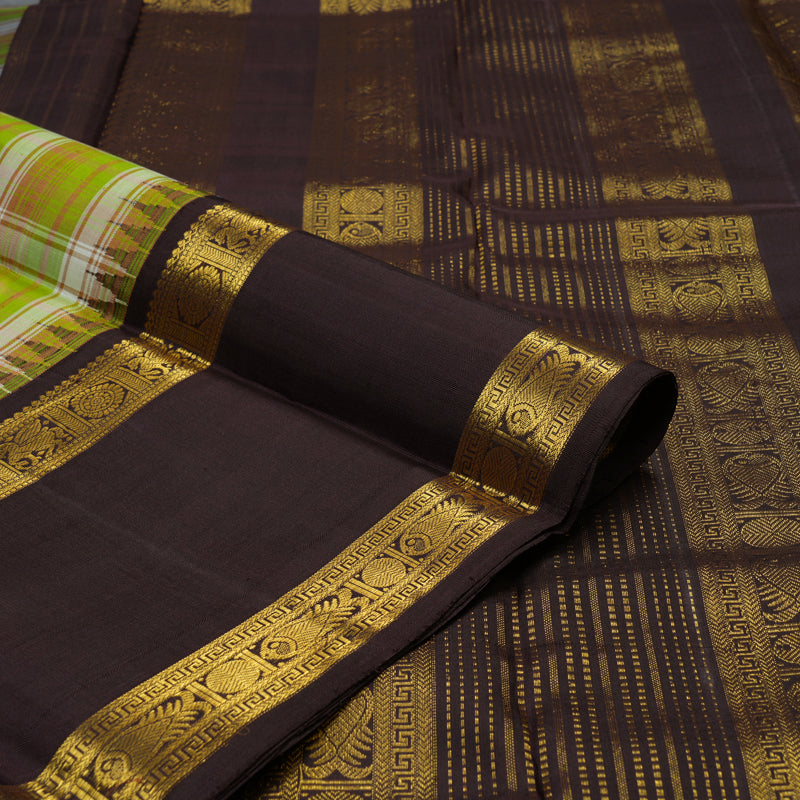 Hayagrivas Handloom Multicolour Checks Kanjivaram Silk Saree with Paaku Border KBE1469J25-1
