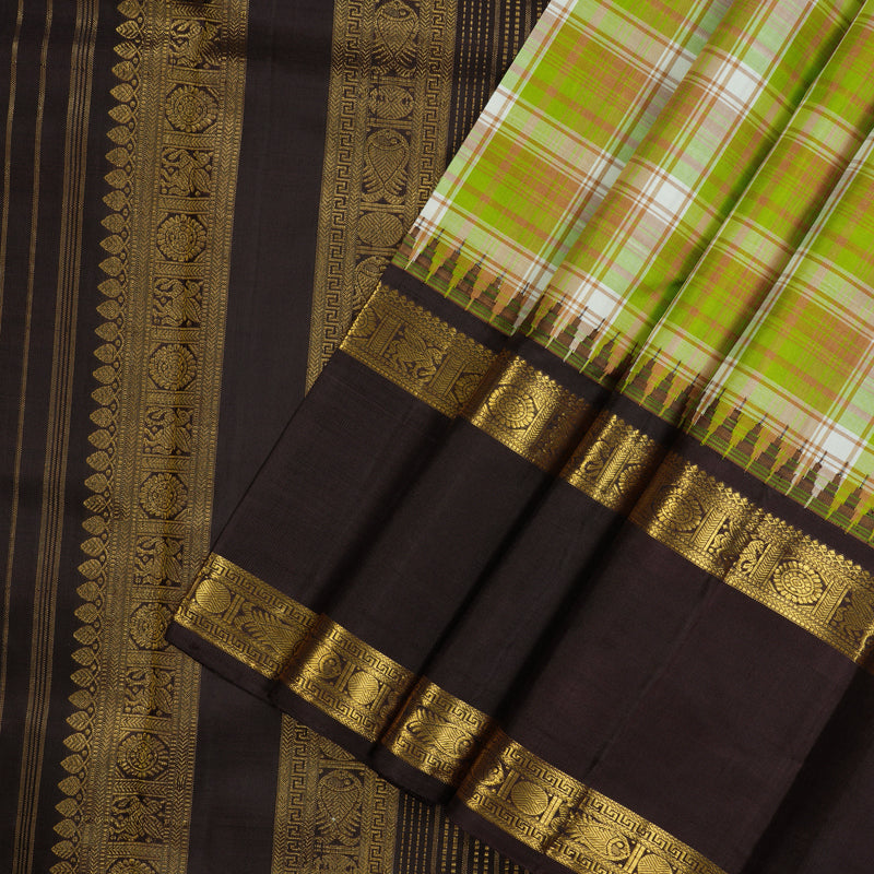 Hayagrivas Handloom Multicolour Checks Kanjivaram Silk Saree with Paaku Border KBE1469J25-1