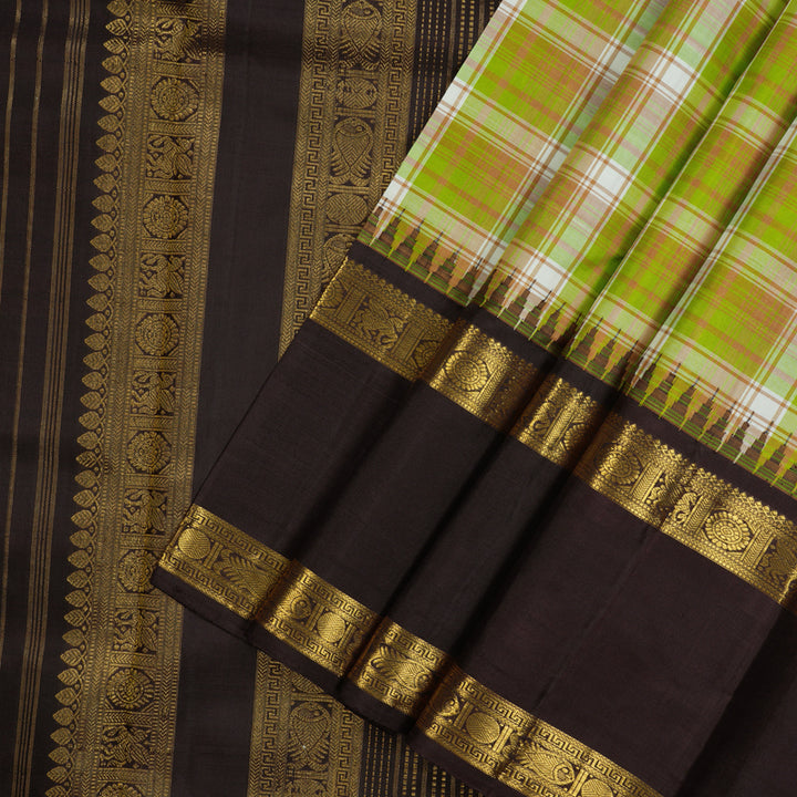 Hayagrivas Handloom Multicolour Checks Kanjivaram Silk Saree with Paaku Border KBE1469J25-1