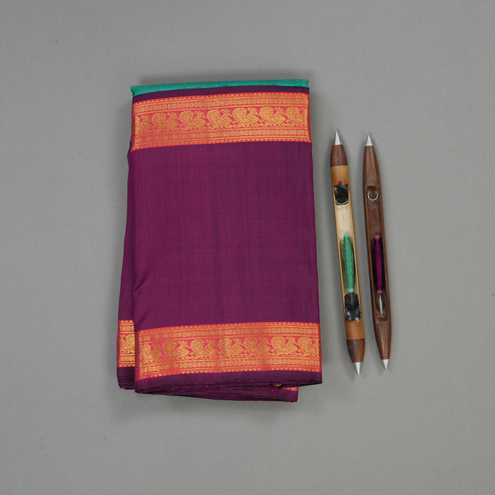 Hayagrivas Handloom Sea Green Kanjivaram Silk Saree with Wine Purple border KBE1469J21-1