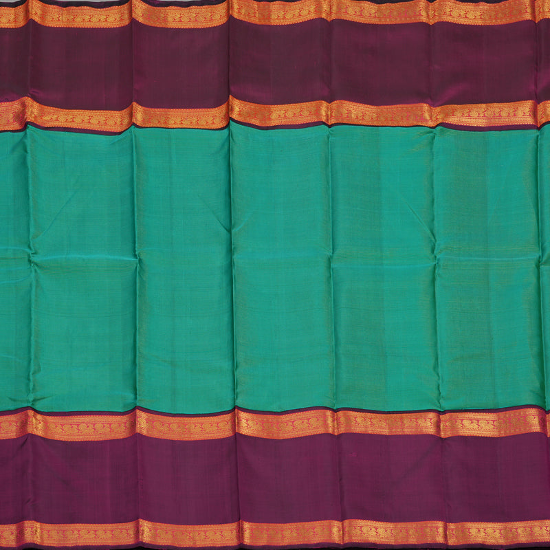 Hayagrivas Handloom Sea Green Kanjivaram Silk Saree with Wine Purple border KBE1469J21-1