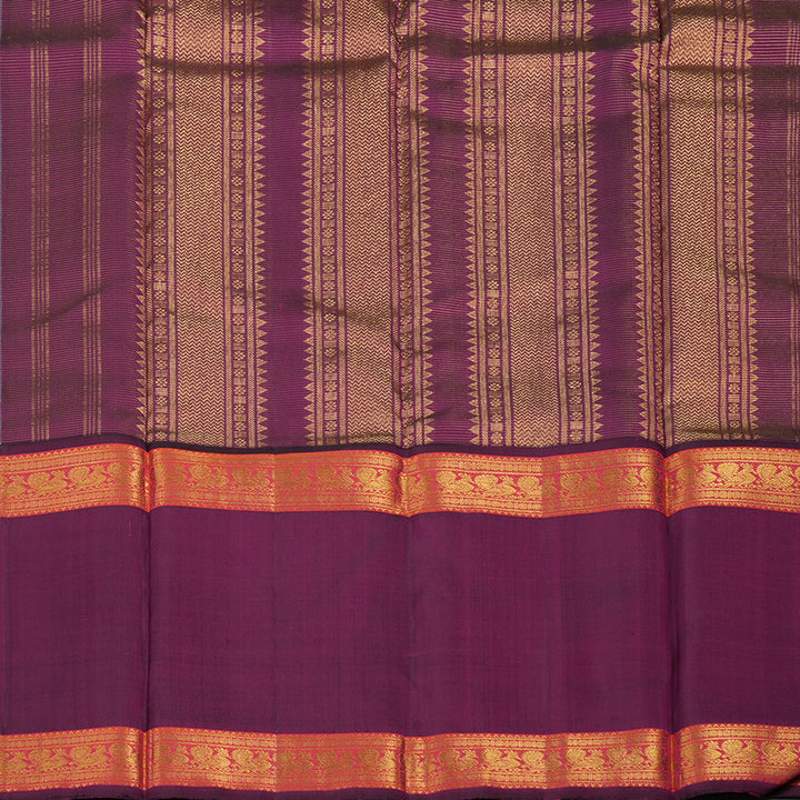 Hayagrivas Handloom Sea Green Kanjivaram Silk Saree with Wine Purple border KBE1469J21-1