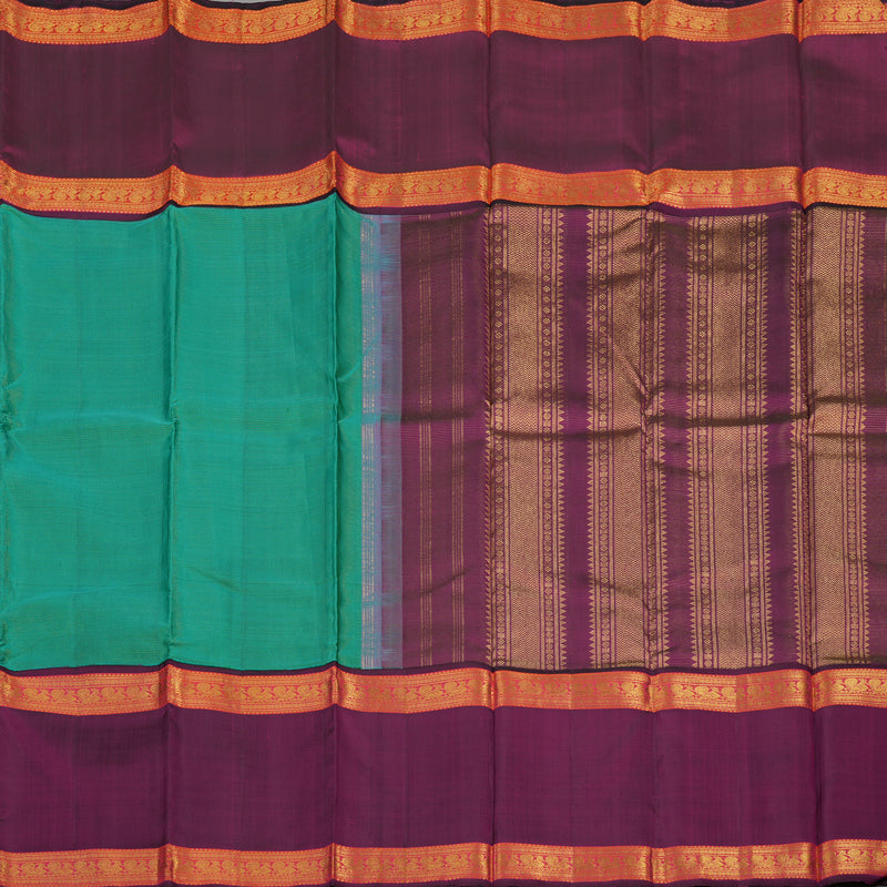 Hayagrivas Handloom Sea Green Kanjivaram Silk Saree with Wine Purple border KBE1469J21-1
