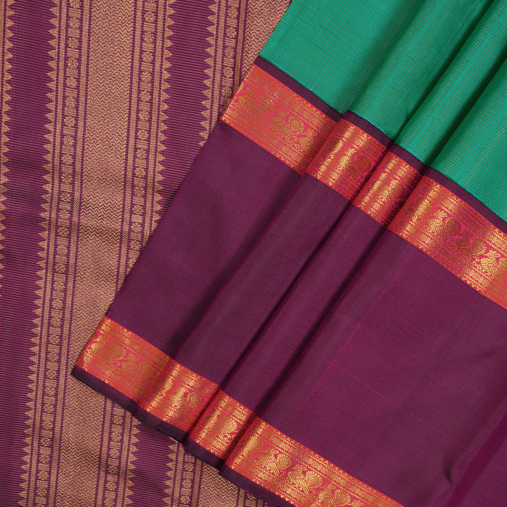 Hayagrivas Handloom Sea Green Kanjivaram Silk Saree with Wine Purple border KBE1469J21-1