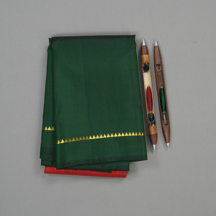 Hayagrivas Handloom Red Kanjivaram Silk Saree with Bottle Green Border KBE1469J22-1