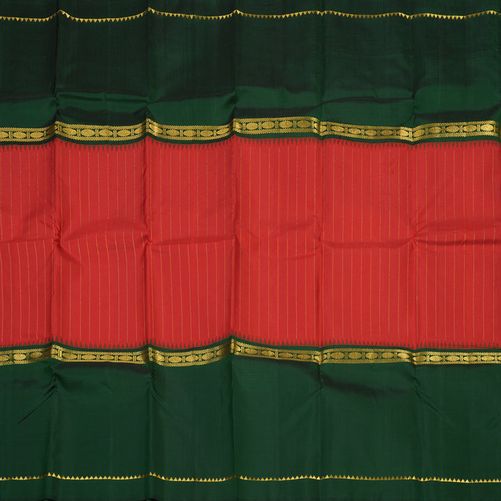 Hayagrivas Handloom Red Kanjivaram Silk Saree with Bottle Green Border KBE1469J22-1