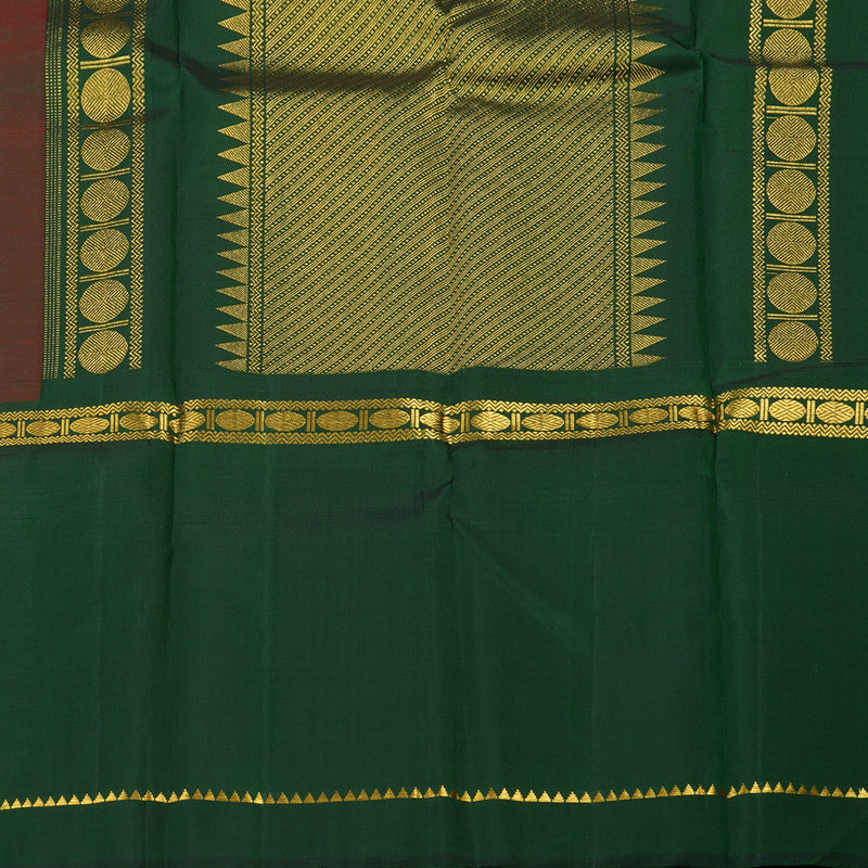 Hayagrivas Handloom Red Kanjivaram Silk Saree with Bottle Green Border KBE1469J22-1