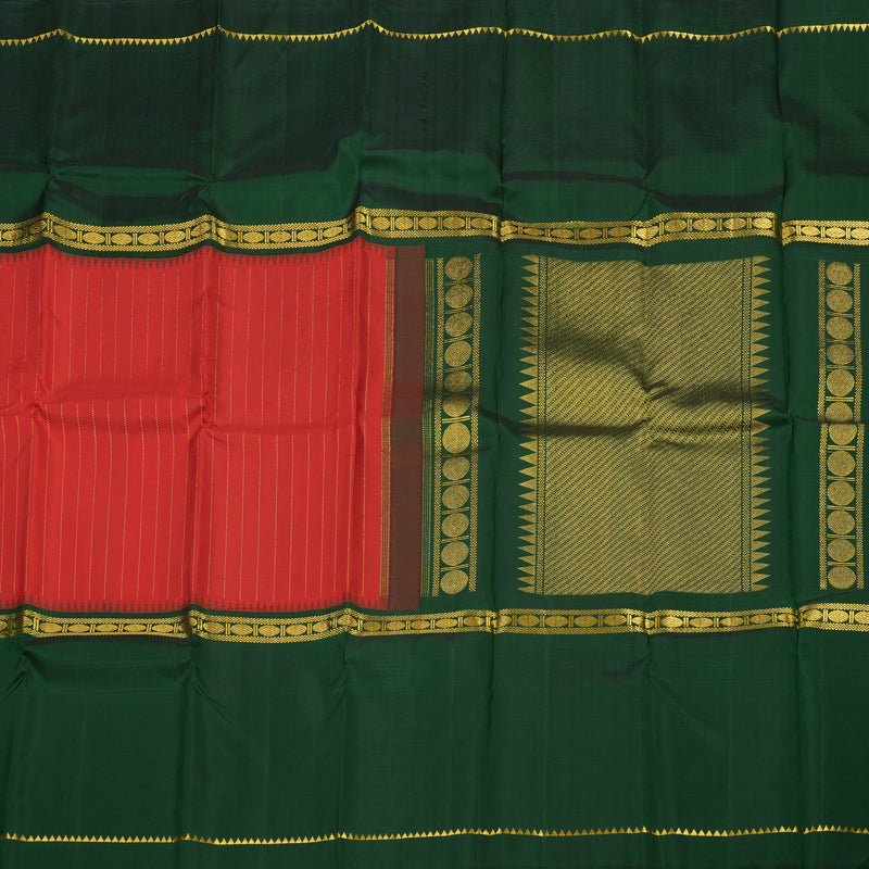 Hayagrivas Handloom Red Kanjivaram Silk Saree with Bottle Green Border KBE1469J22-1