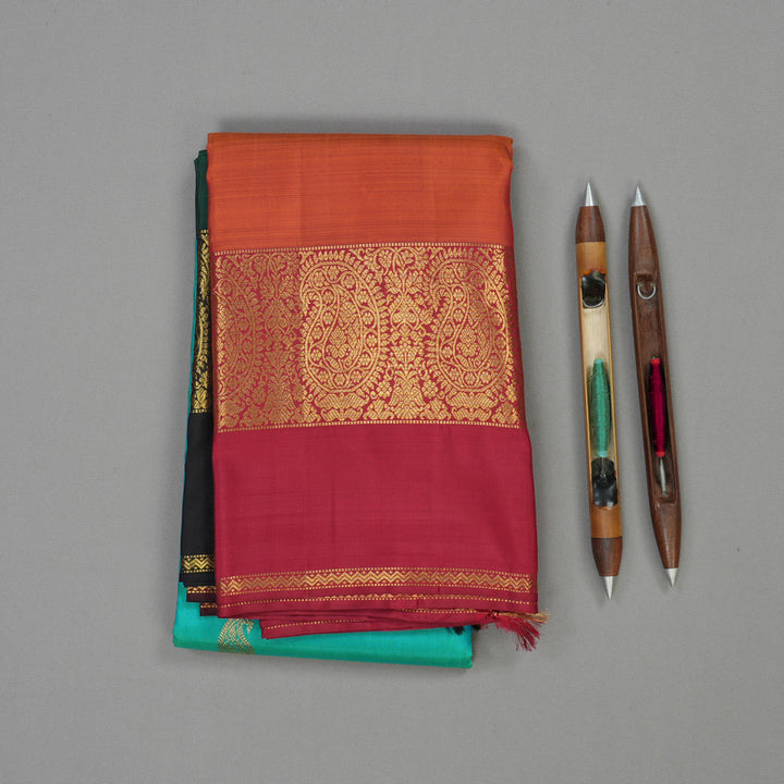 Hayagrivas Handloom Dual Tone (Sky Blue & Green) Kanjivaram Silk Saree with Ganga Jamuna Border KBE1469J24-1