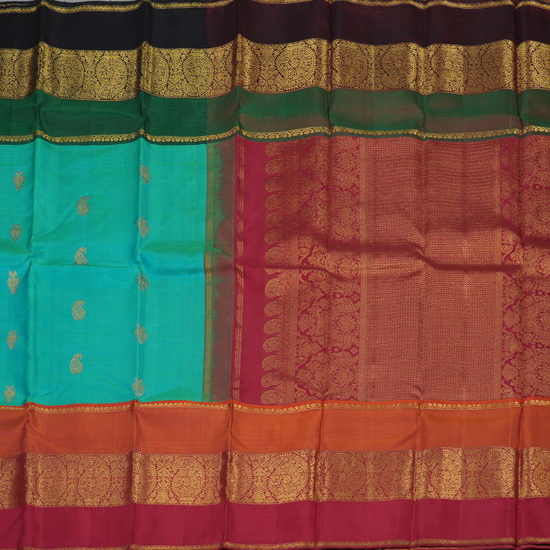 Hayagrivas Handloom Dual Tone (Sky Blue & Green) Kanjivaram Silk Saree with Ganga Jamuna Border KBE1469J24-1