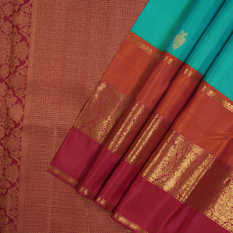 Hayagrivas Handloom Dual Tone (Sky Blue & Green) Kanjivaram Silk Saree with Ganga Jamuna Border KBE1469J24-1